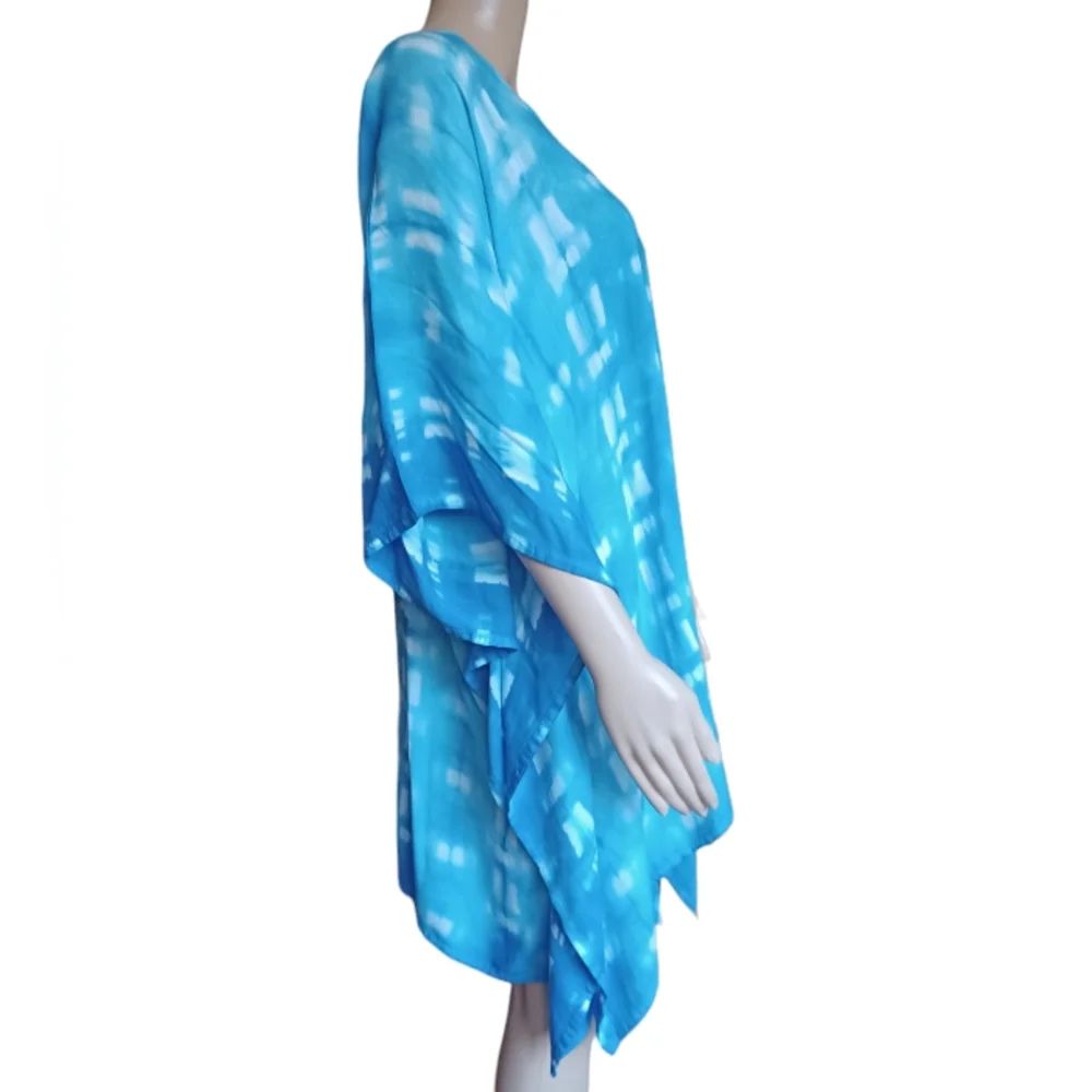 Womens Wearable Art Hand Dyed Bohemian Poncho Tunic Top Oversized Size Small - Picture 6 of 8